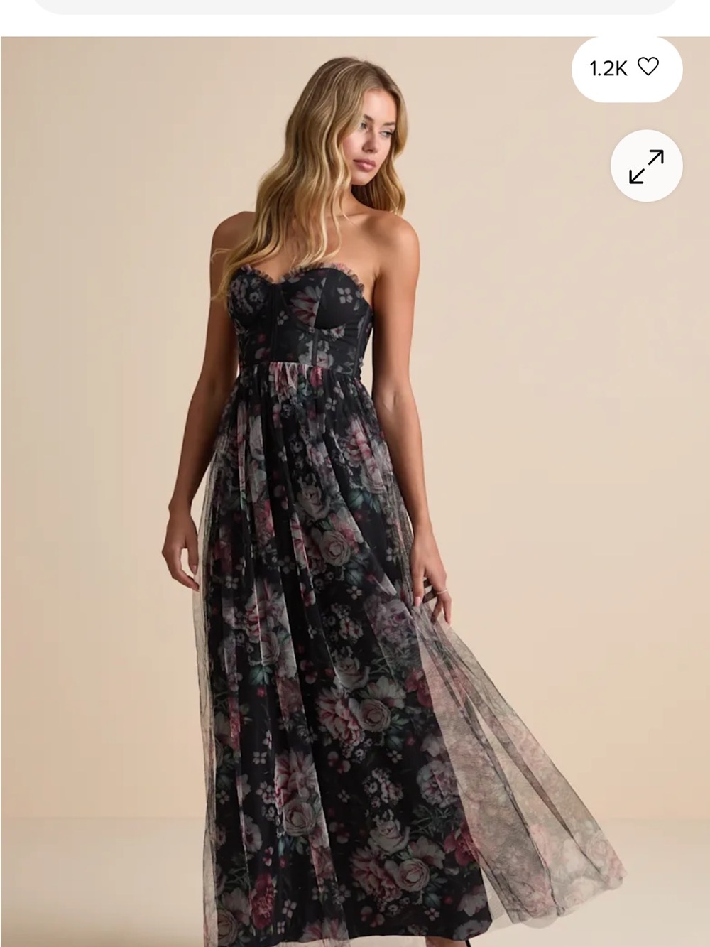 Lulu's Black Strapless Floral Tulle Maxi Dress